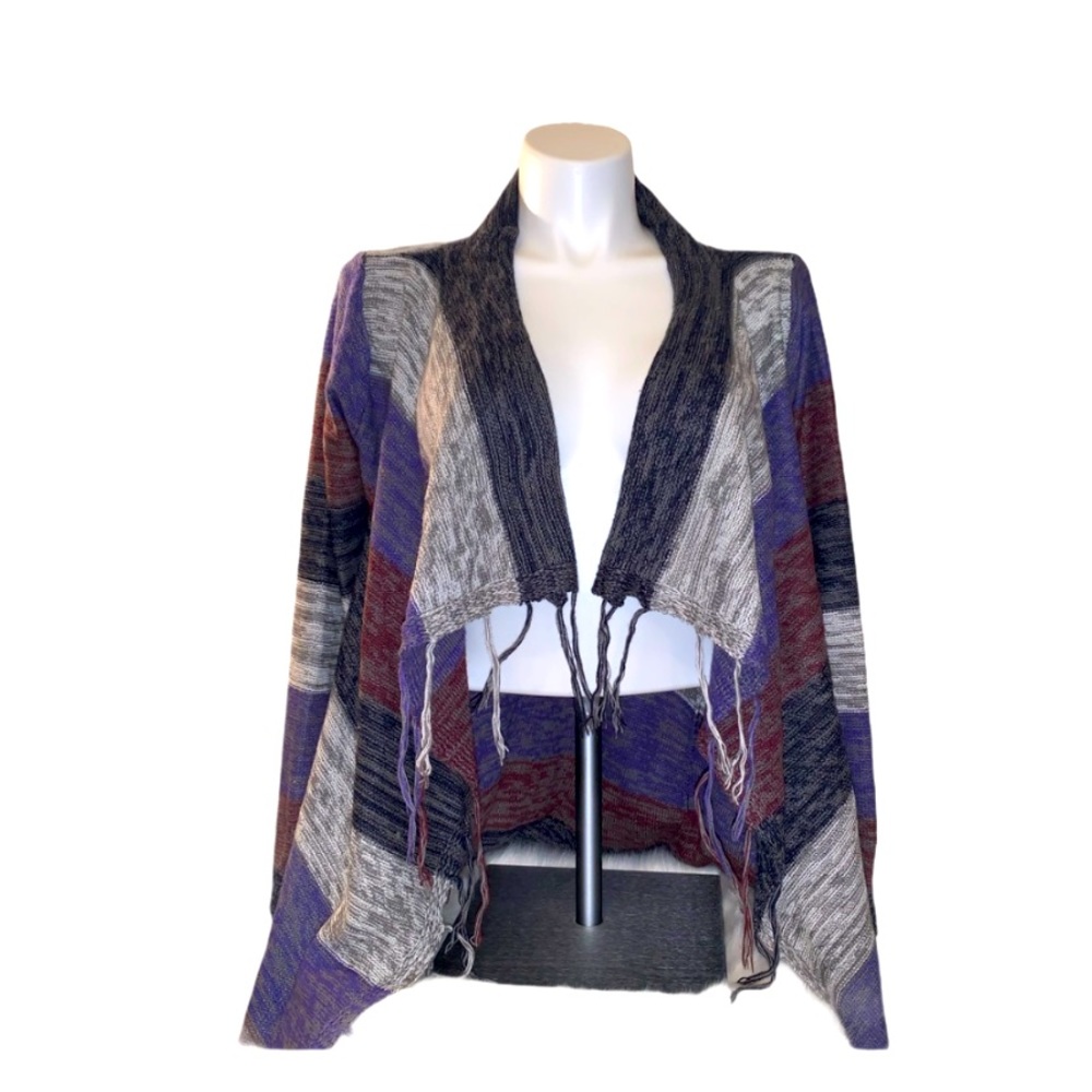 Poof! Striped Fringe Trim Cardigan